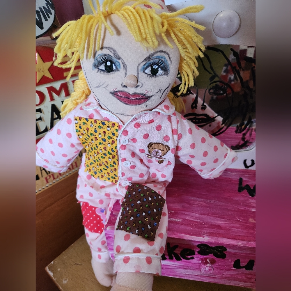Upcycled Dolly Themed Doll with Pink Polka Dots